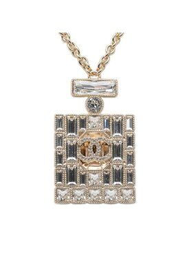 Chanel CC Logo Perfume Bottle Chain Pendant 24 Gold Plated Rhinestone